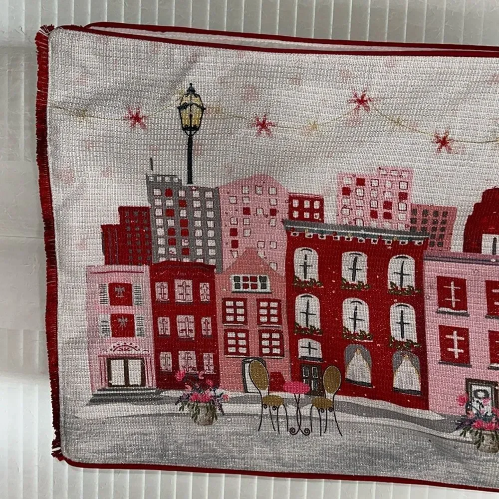 City of LOVE Paris France White Red Multi Metallic Hand Made Table Runner